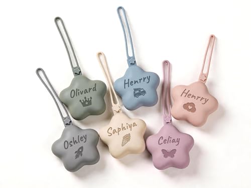 Personalisierbare Schnullerbox mit Namen Stern Schnullerhalter für Babys Hygienische Aufbewahrung für Unterwegs aus Silikon BPA-Frei Ideales Geschenk zur Geburt (6 Farben)