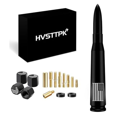 Truck Car Bullet Antenna with Valve Stem Caps,America Flag Desgin,Mast for GM Chevy Silverado 1500 2500 3500 Ford F150 F250 F350 Denali Pickup Truck Accessories (Black)-Car wash Safe Cover