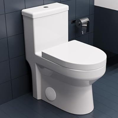 DeerValley Compact One Piece Toilet, Modern Dual Flush Toilet for Small Bathroom, Space Saving Toilet with Soft Close Toilet Seat, 1.1/1.6 GPF and MAP 800g, 12'' Rough-In, White
