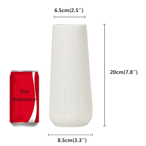 Image of Ceramic Vase for Flower, Pampas Grass Vase, 7.8''H Ribbed Decor Vase, White