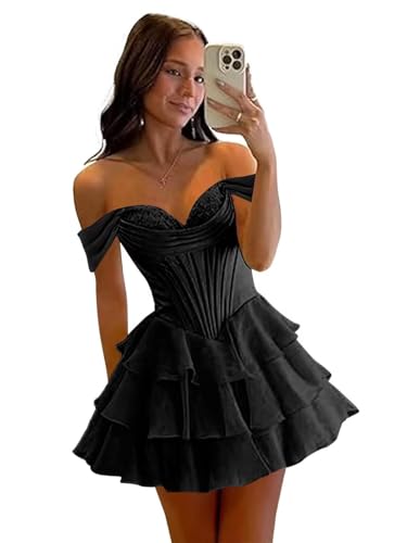Tiered Homecoming Dresses Off Shoulder Short Prom Dress for Teens Chiffon DAMA Quinceanera Dress