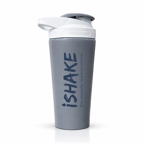 Image of Stainless Steel Protein Shaker Bottle, 100% Leakproof Metal Gym Shaker, Durable Steel Gym Sipper Bottle for Smooth Protein Mixing with Measurement 700 ml (Grey /White)