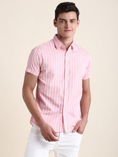 Image of Dennis Lingo Men Stripes 100% Cotton - Slim Fit Shirt
