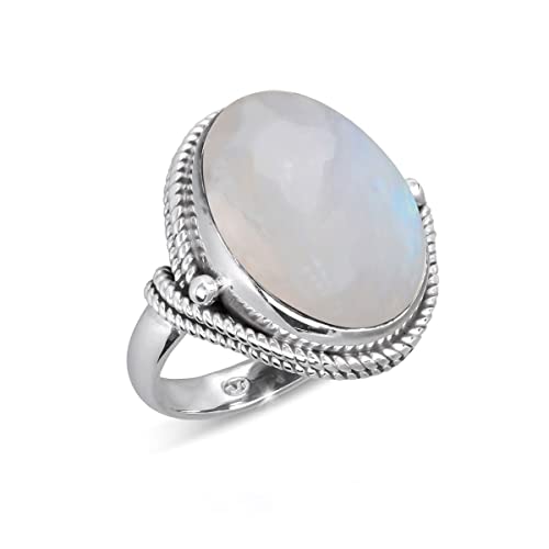 Pierre de Lune bague cabochon Aden en argent rhodié pour un style bohème chic au quotidien