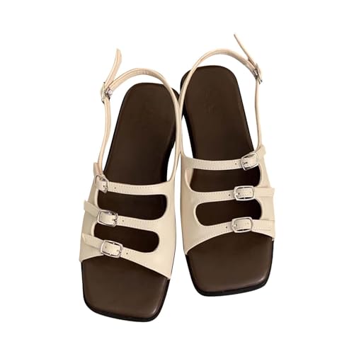 ZTFYKLIN Sandalias Planas Para Mujer Informales Con Hebilla Lateral Mujer, De Verano Chanclas (Beige, 42) Deportivas Comodas Bajas Pie Cavo Cómodas Chica Scheker Alpargatas Doradas Cuña
