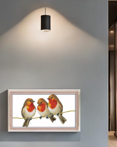 Image of CaptainCrafts Cross Stitch Kits Counted Cross Stitch Unprinted Fabric Embroidery Kits Needlework Crafts Home Decor (Unpreprint 14CT, Three Little Birds) | Unprinted 14CT Fabrics, Three Little Birds Cross Stitching, DIY Hand Embroidery, Relaxing Crafts