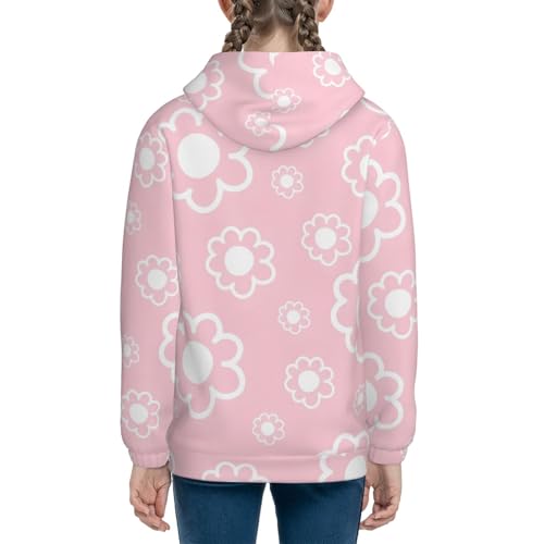 Vintage Pink Flower Kids Pullover Hoodies Boys Sweatshirts Girls Athletic Clothes with Pocket4
