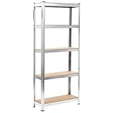 5-Layer Storage Shelf Silver Steel&Engineered Wood,Multipurpose Industrial Storage Shelf with Adjustable Heavy Duty Metal Shelves for Home and Commercial Space Storage Shelving, Industrial Storage