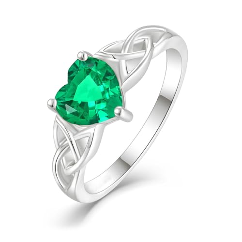 10K 14K 18K Gold Heart Cut Gemstone Celtic Knot Rings for Women 1.5CT Gemstone Good Luck Celtic Promise Statement Anniversary Ring Jewelry Gifts for Her Size 4-15