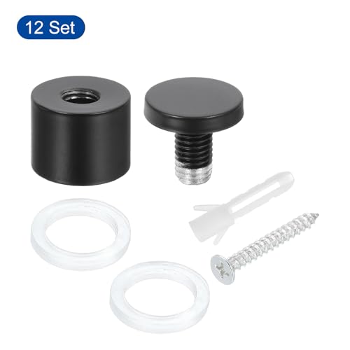 Image of uxcell 12 Pcs Standoff Screws, 1 inch x 1 inch Stainless Steel Advertising Screws Wall Standoff Mounts Hardware for Acrylic Picture Frame Glass Signs Hanging, Black
