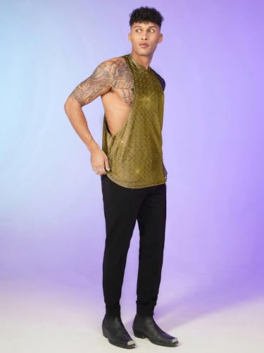 WDIRARA Men's Metallic Glitter Sequin Tank Tops Cut Out Round Neck Party Club Sleeveless Tops3