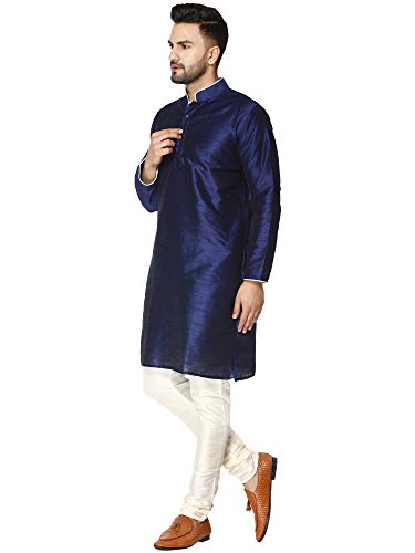 Image of SKAVIJ Men's Art Silk Contrast Kurta Pyjama Set Woven Design 2-Piece Festive Ethnic Dress
