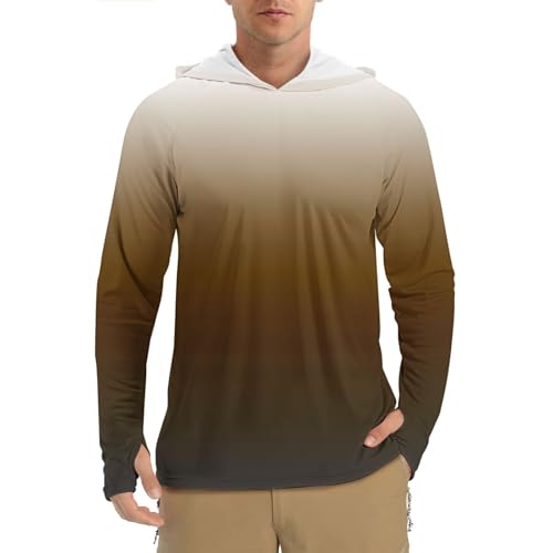 Mens Long Sleeve Sun Protection Shirts with Hood UV UPF 50+ Shirt Workout Running Hiking Fishing Beach Rash Guard Top