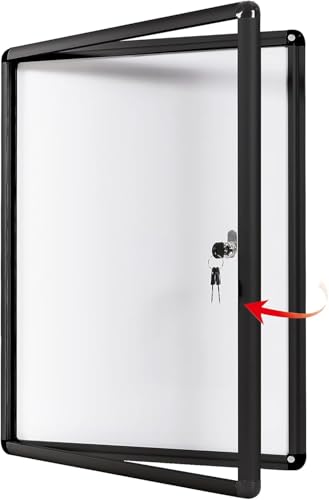 Image of SwanSea Notice Board with Key, Community Notice Board, Black Frame, Magnetic, Bulletin Cabinet, with Lock, 49 x 36 cm (2 x A4)