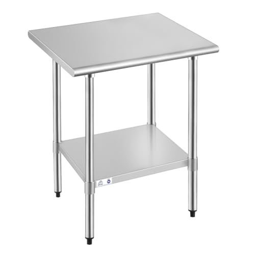 Image of ROCKPOINT Stainless Steel Table for Prep & Work 24x30 Inches, NSF Metal Commercial Kitchen Heavy Duty Table with Adjustable Under Shelf and Table Foot for Restaurant, Home and Hotel