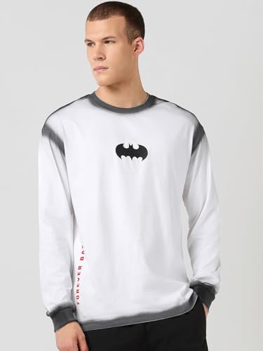 Image of Bewakoof X DC Batman Men's Cotton Printed Oversized Fit Full Sleeve Round Neck T-Shirt | Casual Wear | Street Wear | Oversized t Shirt for Men Cotton | Baggy