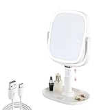 化粧鏡 卓上 ライト付き 無段階調光【2600mAh 大容量バッテリー 大きめ鏡面】 CRI値90 女優ミラー 鏡 折立ミラー 360°角度は自由に調整 Type-C充電式 収納便利 高さ4 cm調整可能 LEDライト ３光色 日本語説明書付き