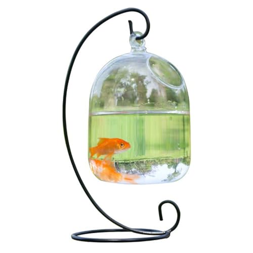 Hanging Fish Bowl with Stand, Transparent Mini Fish Tank Bowl, Space-Saving Impermeable Construction Glass Vase Aquarium for Home, Office Accessory,Wall