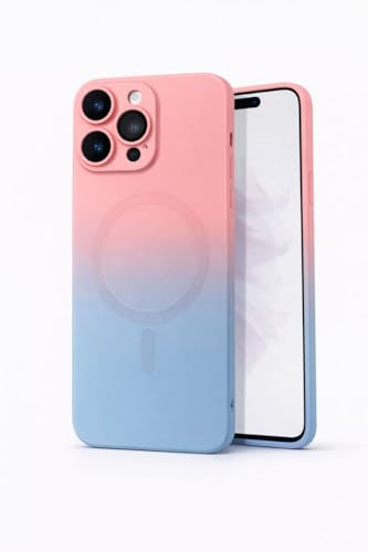 Image of amazon basics Gradient Mag-Safe Case for iPhone 16 Pro Max | Soft Silicone Shockproof Cover with Camera Protection | Slim Lightweight Design | Smooth Touch & Durable - Pink & Blue