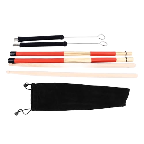 Set de Baquetas de Acero con Varillas y Cepillos de Alambre + Bolsa de Almacenamiento para Principiantes y Bateristas Profesionales – Compatible con Kits Estándar miniatura 5