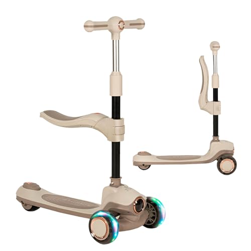 Olmitos - Patinete Infantil Evolutivo 2 en 1 Roller : Correpasillos con Sillín Plegable y Ajustable, Ruedas con Luz, Manillar Ergonómico y Freno Trasero – Compacto, Seguro y Ligero (Beige)