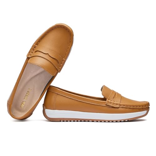 Image of Women's Loafers Moccasin Casual Slip On Flat Shoes Comfortable Leather Driving Loafers Lightweight Nurse Work Shoes