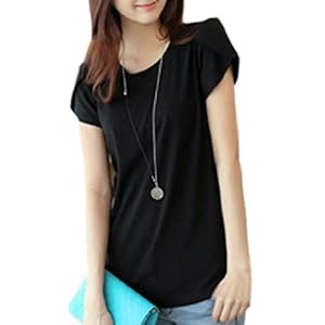 PlaisteL Women’s Short Sleeve Shirt, Top, Petal, Sleeves, Cut and Sewn, Long T-Shirt, For Spring, Summer, Autumn, Round Neck