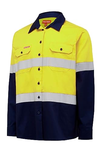 Hard Yakka Women's Hi Vis Lightweight 2 Tone Taped Long Sleeve Shirt, Yellow/Navy, Size 8