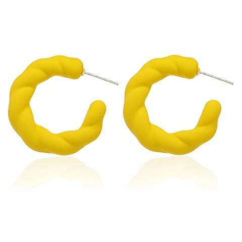 Just Follow Twisted Rope Round C Shape Acrylic Earrings Colorful Hoop Earrings Trendy Earrings Chunky Earrings Cute Candy Earrings Jewelry for Women (Yellow) Cover