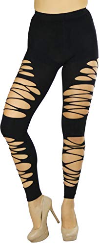 Image of ToBeInStyle Women's Slashed Ripped Shredded Distressed Hosiery Tights Leggings Music Festival