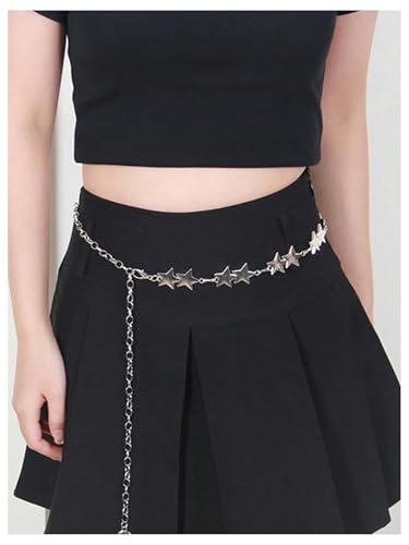 MakeMeChic Women's Y2K Star Ring Chain Belt Elegant Metallic Waist Belts Accessories4