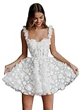 Fchabaxf Women's Ivory Lace Mini Short Wedding Dresses Sweetheart Flowers Bridal Party Gowns A Line Backless Vestido de Novia 2024