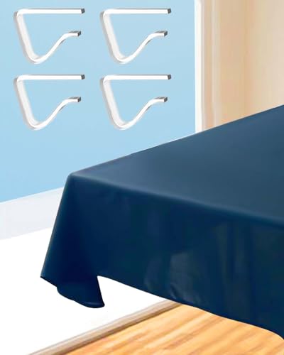 HW CASA Tovaglia Antimacchia 140X180CM,Omaggio 4 Ferma Tovaglia da Tavola,Tovaglia Blu×8 Posti,Tovaglia Antimacchia Rettangolare per Cucina,Soggiorno ed Esterni,Tovaglia in Poliestere Lavabile