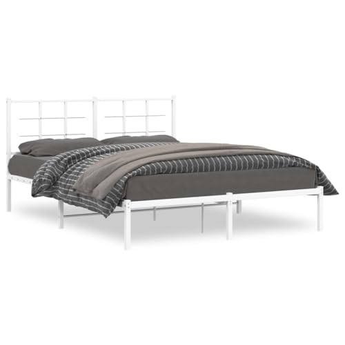 Juroupi Estructura de Cama de Metal con cabecero Estructura Cama cabeceros Cama Base de Cama Blanca 150x200 cm
