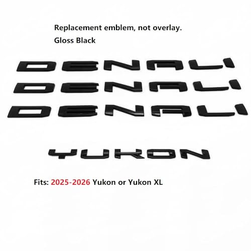 Image of kit 2025-2026 4pack OEM Three Denali Plus Tailgate Yukon Emblem Badge 3D Replacement for Yukon 84828685 Gloss Black