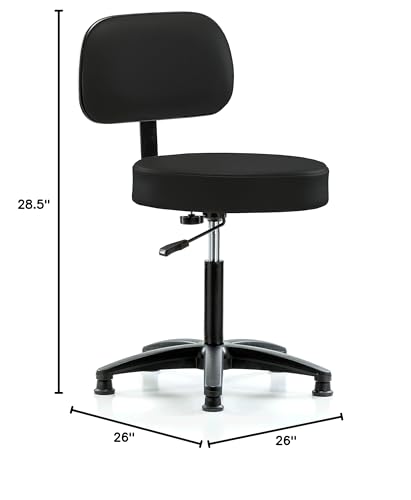 Image of Perch Stationary Walter Height Adjustable Exam Stool with Back | Medium Bench Height 21-28.5 inch | Black Fabric