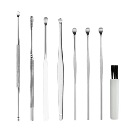 HAPINARY Ear Set 8pcs Stainless Steel Tweezer Set Blackhead Extractor and Massage Ear Spoon for Gently Cleaning