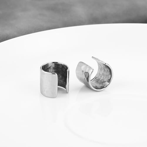 HZMAN Hammered Ear Cuff Earrings for Men Women Retro Stainless Steel Lightweight No Piercing Clip On Cartilage Earring Jewelry Gift4