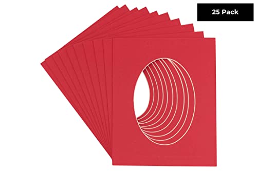 CountryArtHouse Cardinal Red Acid Free 11x14 Oval Picture Frame Mat with White Core Bevel Cut for 9x12 Pictures - Fits 11x14 Frame - Pack of 25 Matboards