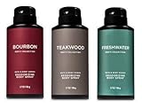 Bath and Body Works 3 Pack Deodorizing Body Spray. Bourbon, Teakwood and Freshwater. 8 Oz.