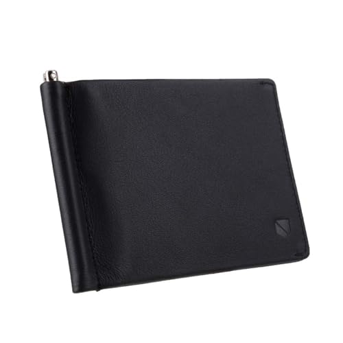 SLNT Leather RFID & NFC Blocking Money Clip Bi-Fold Wallet - Slim Profile, Lightweight Design, Great for Travel, Gift for Men - Signal Blocking Keeps Your Information Secure (Napa Leather, Black