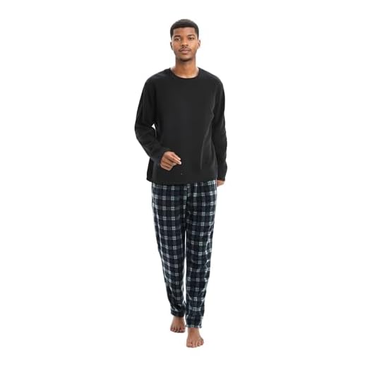 SaneShoppe Conjunto de Pijama térmico, cálido Forro Polar, pantalón de Cuadros, Pijama de Lujo para Hombre Negro XXL