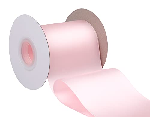 Fondersy 100mm X 22M Double Faced Satin Ribbon Lt. Pink Polyester Ribbon for Gift Wrapping Wedding Decoration Floral Arrangement Crafts - Image 3
