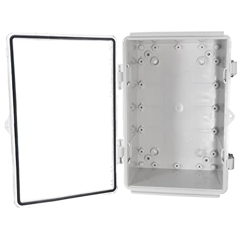 Image of Waterproof Electrical Box with Mounting Plate 300x200x170mm, IP67 Junction Box Stainless Steel Latch Hinged Clear Cover Project Enclosure with Wall Bracket and 2 Glands 11.8 inchx7.9 inchx6.7 inch