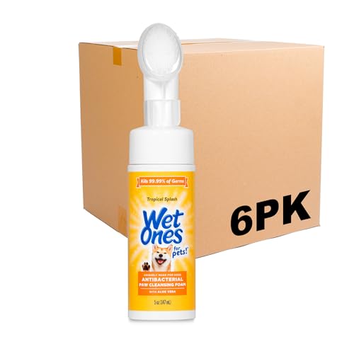 Image of Wet Ones for Pets Antibacterial Dog Paw Cleaner with Built-In Brush, Foaming No-Rinse Formula for Cleaning Dirty Paws After Walks, Gentle Everyday Paw Wash for Dogs, 5 Oz - 6 Pack