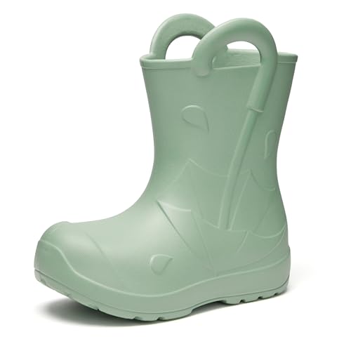 Ladeheid x Camminare Kinder Gummistiefel aus ultraleichtem EVA wasserdicht rutschfest und bequem mit elegant geprägtem Splash-Design aus Wellen Tropfen Regenschirm LA-CA-20 (Oliv 34/35 EU)