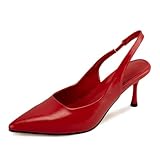 DREAMCIA Women's Pumps,Red Slingback Heels,Pointed Toe Sling Back Kitten Heels Women,Metallic Slingback Pumps,Bride Dresses Wedding Shoes