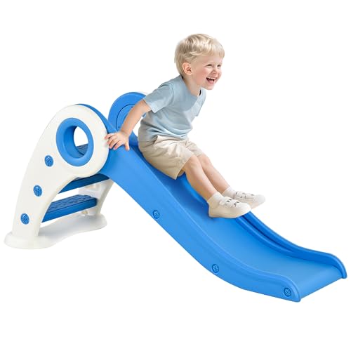 HOMCOM Tobogán Infantil de 18-36 Meses Tobogán para Niños Plegable con Escaleras Rampa Larga para Jardín Parque Interiores 120x50x56 cm Azul