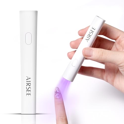 AIRSEE Mini Handheld UV Light for Gel Nails,Portable Rechargeable Nail Lamps,2 Timers for Rhinestone Glue Decoration,Gel Nail Strips at Home,Travel(White)