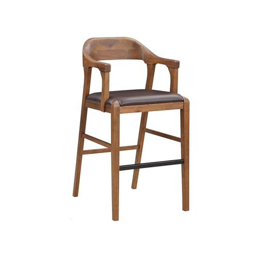 Benzara Rase Silla Butaco de 29 Pulgadas, Asiento de Cuero Sintético Marrón, Respaldo Curvo Abierto miniatura 1